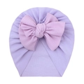 Soft lilac knotted baby hat with large textured waffle bow for newborn girls - Purple