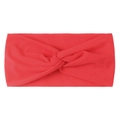 Detail of coral red knitted twist knot headband made of soft elastic fabric on white background - Red