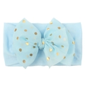 Bandeau bébé bleu clair en nylon souple avec un grand nœud en dentelle à pois dorés - Bleu