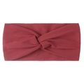 Detail view of the soft knitted texture and cross-knot design on dark red nylon hair band - Burgundy