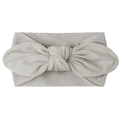 Detailed view of light gray soft nylon headband with large rabbit ear bow for babies - Gray