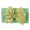Bandeau bébé vert olive en nylon avec un grand nœud en dentelle à pois dorés - Vert