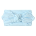 Detail of light blue nylon baby headband with soft texture and knotted bow design - Blue
