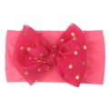 Bandeau bébé rose vif en nylon avec un grand nœud en tulle à pois dorés brillants - Rose rouge