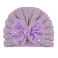 Purple baby knit hat with large mesh bow and gold sequins for winter warmth - Purple