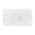 Solid white nylon knotted wide baby headband with soft double layer elastic knit fabric - White