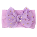 Bandeau bébé en nylon lavande avec un nœud en mousseline à pois dorés pour filles - Violet