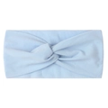 Detail view of light blue soft nylon knit hair band with a central knotted twist design - Light Purple