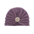 Détail du bonnet turban violet pour bébé avec maille et broche fleur en perles - Violet Taro