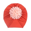 Turbant pour bébé à la mode avec fleur en 3D en tissu tricoté orange-rouge doux - Orange