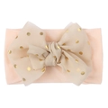 Bandeau bébé en nylon rose avec grand nœud en tulle et pois dorés brillants élégants - Rose chair