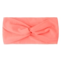 Detailed texture of coral pink knotted nylon hair band for babies and girls - Watermelon red