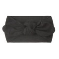 Close-up of a soft black nylon headband for babies featuring a knotted bunny ear bow - Black