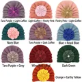 Cozy knit baby turban hats with large floral accents in diverse vibrant color options - One Size / 10 Colors Mixed