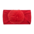 Dettaglio della fascia elastica rossa per neonati con decorazione a pompon morbido coordinato - Rosso