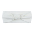 Elastic white ribbed baby headband with a stylish central knot design for newborns - White