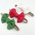 Lot de trois bandeaux pour bébé avec nœuds en tricot texturé vert, rouge et blanc - Style Tricoté Torsadé (E) / Ensemble trois pièces
