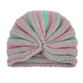 Rosa und hellgrün gestreifte Strickmütze für Babys mit einem Knoten-Design - Minzgrün