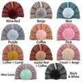 Berretti neonato in maglia a costine con grandi pompon in 11 colori per l'inverno - 11 Colori Assortiti