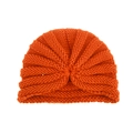 Bright orange ribbed knit turban hat for babies with a stylish front cross knot detail - Orange