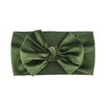 Olive green velvet bow headband for infants with a soft elastic band and double-layered bow - Dark Green