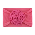 Rose pink baby headband featuring a soft nylon band and a large satin ribbon rose flower - Rose Red