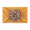 Soft mustard yellow nylon baby headband with a large dusty rose fabric flower accent - Earthy Yellow