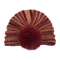 Berretto a righe per neonati con grande pompon bordeaux per calore invernale su bianco - Borgogna