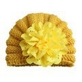 Ginger yellow baby knit turban hat with a large chiffon flower on a white background - Adjustable / Yellow