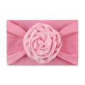 Pink ribbon rose nylon headband for infants featuring a soft elastic knit band - Pink