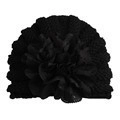 Infant winter warm knitted beanie hat in black color with ruched flower texture - Adjustable / Black