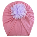 Turbant rose en coton pour bébé avec une fleur en mousseline lavande décorative - Pâte De Haricots Rouges Foncés 1