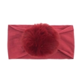 Elastic nylon baby headband with large burgundy pom-pom and soft knitted fabric - Burgundy