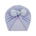 Detailed texture of lilac baby turban hat with a large decorative soft cotton bow - One Size / Purple