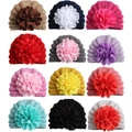 Knitted baby turban hats with large floral design in 12 assorted vibrant colors - Adjustable / Mixed 12 Colors Style
