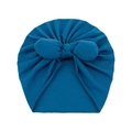Deep teal baby turban hat with a large decorative bow made of soft knit fabric - One Size / Navy Blue