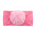Soft elastic nylon baby headband with a fluffy pink pom-pom decoration for infants - Pink