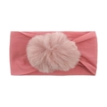 Elastic nylon baby headband with large decorative faux fur pompom in dusty pink color - Dark Mauve