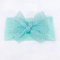 Fascia per capelli neonato in nylon con grande fiocco verde menta glitterato per bimbi - Verde Menta