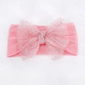 Fascia per neonati rosa elastica con grande fiocco in tulle e glitter argento scintillanti - Rosa