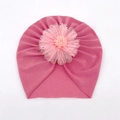 Bonnet turban rose foncé pour bébé avec une grande fleur décorative en tulle - Taille unique / Mauve Foncé
