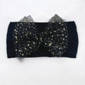 Soft black nylon headband with a large sequin tulle bow for babies and toddlers - Black