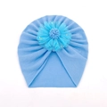 Sky blue newborn turban hat with large gold star mesh flower for infant girls - One Size / Blue