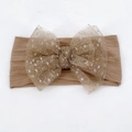 Brown baby headband with large glittery tulle bow for festive and party occasions - Coffee