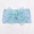 Light blue baby headband with large sequined mesh bow made of soft nylon fabric - Blue