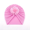 Pink newborn baby turban hat featuring a layered mesh flower with star sequins detail - One Size / Pink