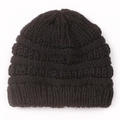 Thick black cable knit beanie for children with ribbed cuff for winter warmth - Black