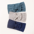 Set di 3 fasce per neonati in nylon blu e grigio con grandi fiocchi morbidi ed elastici - Blu Marino Grigio Marino