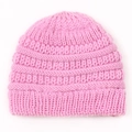 Pink chunky knit baby beanie for winter warmth with thick vertical ribbed texture - Pink