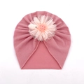 Bonnet turban bébé rose poudré avec décoration de fleur en tulle multicouche doux - Taille unique / Rose Poudré